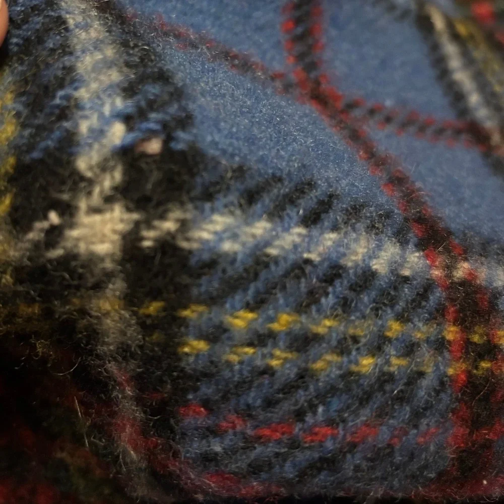 100% Wool Vintage Anderson Tartan Throw Blanket Travel Rug Bronte Tweed Blue Red